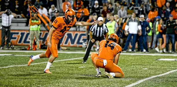place kicker Chase McLaughlinSeptember 21, 2018 Illinois Football vs. Penn State in Champaign, IllinoisPhoto Credit: Darrell Hoemann / Illinois Athletics