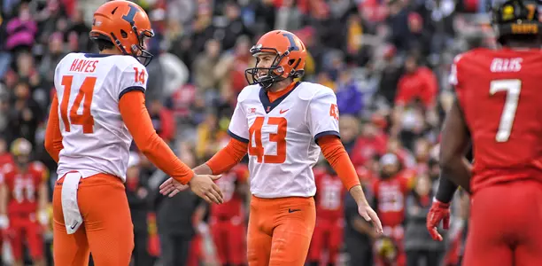 place kicker Chase McLaughlin of the Illinois Fighting IlliniIllinois Football at Maryland in College ParkOctober 27, 2018Photo Credit: Mark Jones / Illinois Athletics