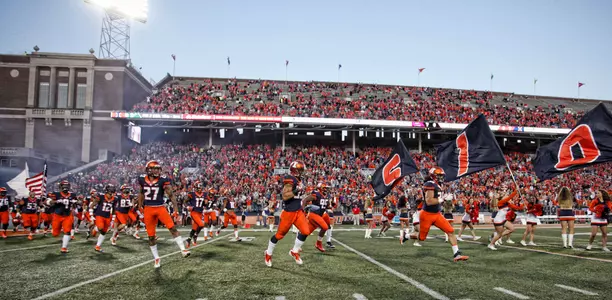 during the first half of an NCAA college football game at Memorial Stadium Saturday, Sept. 9, 2017, on the University of Illinois campus in Champaign, Ill. (Stephen Haas)