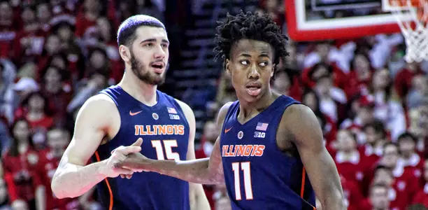 Illinois Fighting Illini guard Ayo Dosunmu (11), Illinois Fighting Illini forward Giorgi Bezhanishvili (15)Illinois Men's Basketball at Wisconsin in Madison, WisconsinFebruary 18, 2019Photo Credit: Kelsea Garthoff / Illinois Athletics