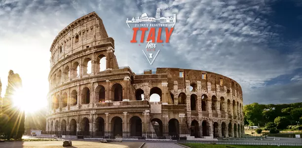 Colosseum in Rome and morning sun, Italy