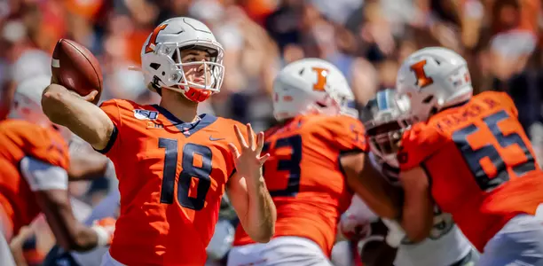Illinois Fighting Illini quarterback Brandon Peters (18)Illinois Football vs. Eastern Michigan in Champaign, IllinoisSeptember 14, 2019