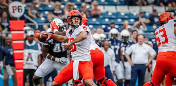 Illinois Fighting Illini quarterback Brandon Peters (18)Illinois Football at Connecticut in East Hartford, ConnecticutSeptember 07, 2019