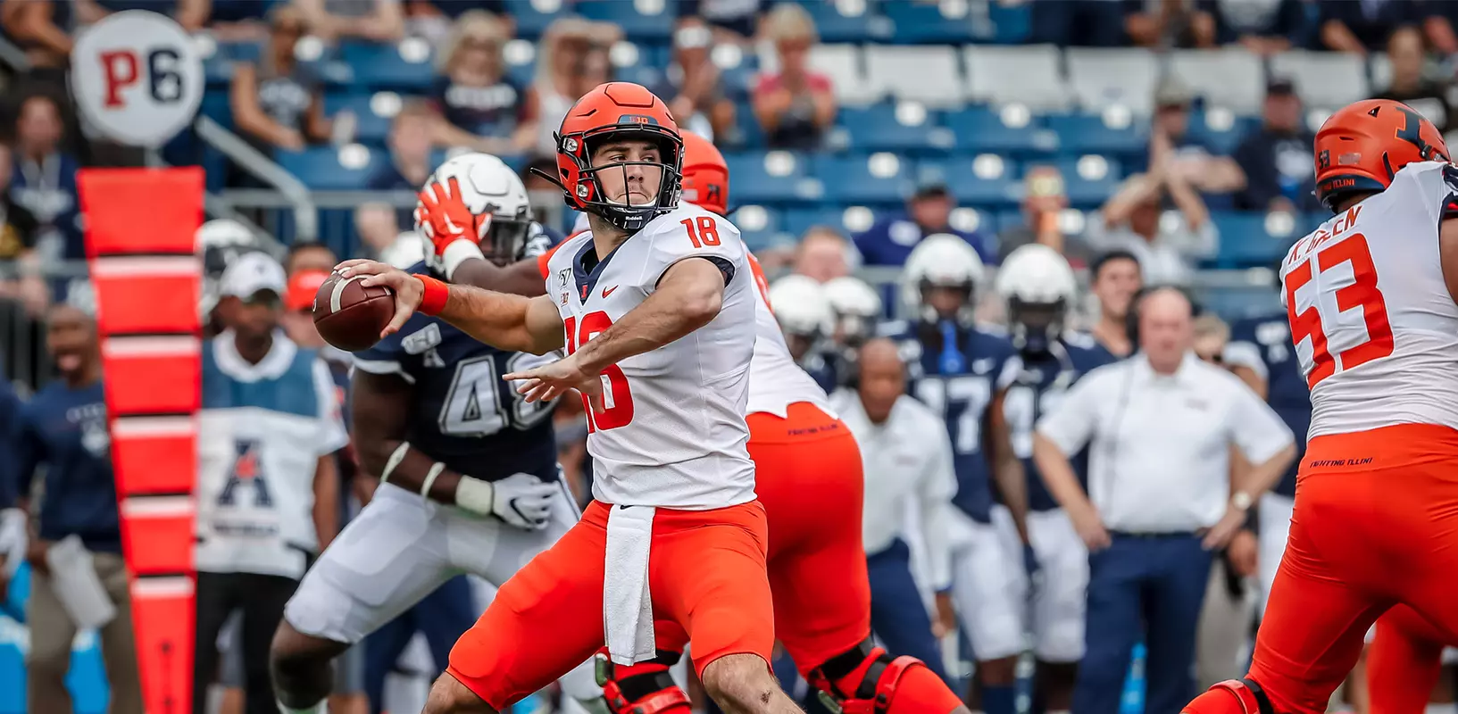 Illinois Fighting Illini quarterback Brandon Peters (18)Illinois Football at Connecticut in East Hartford, ConnecticutSeptember 07, 2019