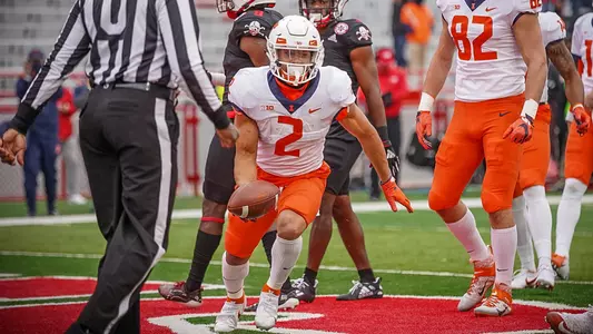 Illinois Fighting Illini running back Chase Brown (2) touchdown celebration
Illinois Fighting Illini Football at Nebraska - 11/21/20