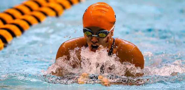 Divya Kale swims a preliminary heat of the 100 yard breaststroke during the Big Ten Women’s Swimming and Diving Championships at the Campus Welfare and Recreation Center in Iowa City, IA on Friday, Feb. 21, 2020. (David Harmantas/Freelance)