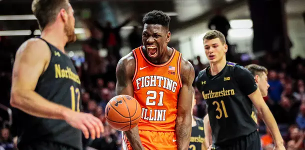 Kofi Cockburn (21) dunk celebrationIllinois Men's Basketball at Northwestern in Evanston, Illinois