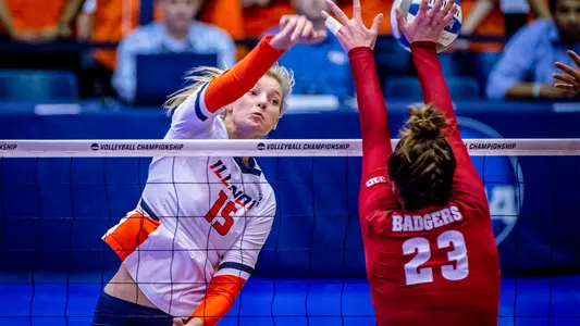 Megan Cooney (15) of Illinois Fighting IlliniIllinois Volleyball vs. Wisconsin in Champaign, Illinois NCAA Regional FinalDecember 08, 2018Photo Credit: Craig Pessman / Illinois Athletics