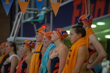 Swimmers Stand for Anthem
