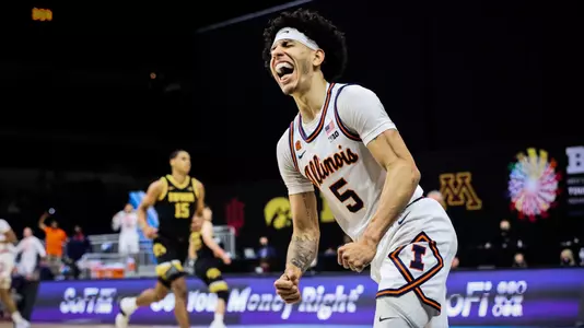 Andre Curbelo (5) celebrationIllinois Fighting Illini Men's Basketball vs. Iowa - 3/13/21, Big Ten Tournament