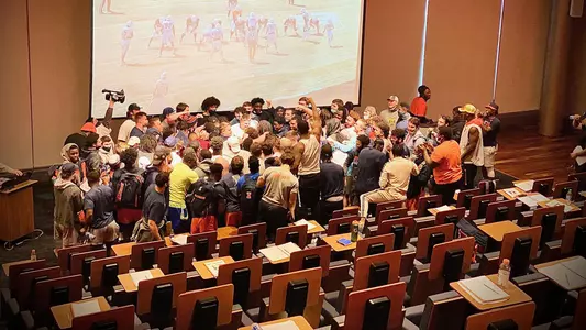 Christian Bobak, Tailon Leitzsey, Michael Marchese, and Alec McEachern were told they were being put on scholarship at a team meeting Tuesday evening.