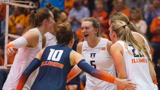 during the game between the Rutgers Scarlet Knights and the Illinois Fighting Illini at Huff Hall. The Illini swept, 3-0. Photo by Andy Wenstrand.
