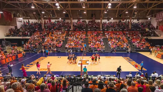 during the game between the Nebraska Cornhusters and the Illinois Fighting Illini at Huff Hall. The Huskers won 3-0. Photo by Andy Wenstrand.