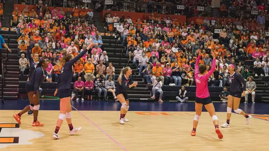 during the game between the Nebraska Cornhusters and the Illinois Fighting Illini at Huff Hall. The Huskers won 3-0. Photo by Andy Wenstrand.