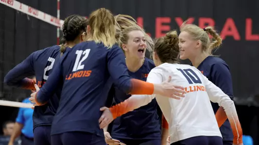 Team huddle celebration at Rutgers