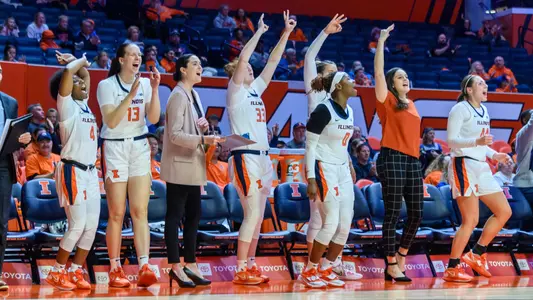 Illini WBB celebration bench team
