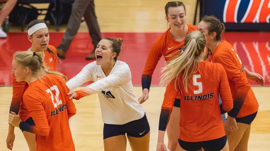volleyball team celebration at Ole Miss