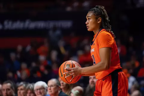 CHAMPAIGN, IL - November 07, 2023 - Illinois Guard Adalia McKenzie (#24) during the game between the Morehead State Eagles and the Illinois Fighting Illini at State Farm Center in Champaign, IL. Photo By Kevin Snyder