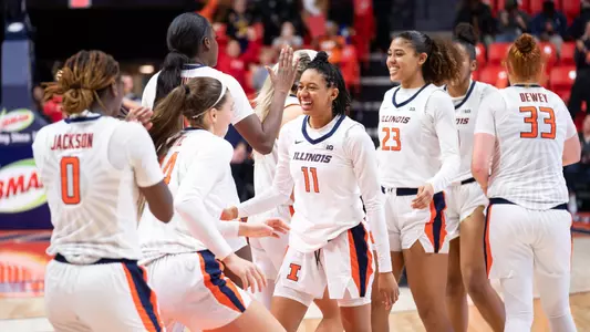 CHAMPAIGN, IL - November 15, 2023 - Illinois Guard Jada Peebles (#11) after the game between the Saint Peters Peacocks and the Illinois Fighting Illini at State Farm Center in Champaign, IL. Photo By Kevin Snyder