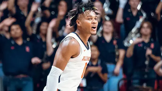 CHAMPAIGN, IL - October 29, 2023 - Illinois Guard Terrence Shannon Jr. (#0) during the Maui Charity Exhibition game between the Kansas Jayhawks and the Illinois Fighting Illini at State Farm Center in Champaign, IL. Photo By Courtney Bay