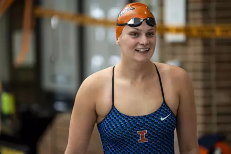 CHAMPAIGN, IL - October 07, 2023 - Illinois's Sara Jass during the Orange and Blue meet at the Arc Pool in Champaign, IL. Photo By Kevin Snyder