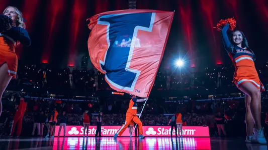 CHAMPAIGN, IL - November 06, 2023 - Illinois Cheer before the game between the Eastern Illinois Panthers and the Illinois Fighting Illini at State Farm Center in Champaign, IL. Photo By Kevin Snyder