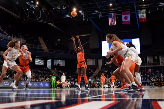 Washington, D.C - November 18, 2023 - Illinois Center Aicha Ndour (#21) during the game between the Notre Dame Fighting Irish and the Illinois Fighting Illini at Entertainment & Sports Arena in Washington, D.C Photo By Madison Dabrowski