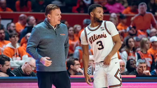 Image Taken At Illinois Fighting Illini vs Alabama A&M Bulldogs Men’s Basketball Game, State Farm Center, University of Illinois, Champaign, IL, Saturday, December 17, 2022. Courtney Bay/Illinois Basketball