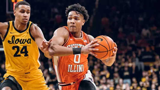 Image Taken At Illinois Fighting Illini at Iowa Hawkeyes Men’s Basketball Game, Carver-Hawkeye Arena, University of Iowa, Iowa City, IA, Saturday, February 4, 2023. Courtney Bay/Illinois Basketball