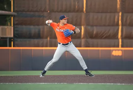 CHAMPAIGN, IL - September 14, 2023 - Illinois Infielder Vytas Valincius (#28) during the game between the Eastern Illinois Panthers and the Illinois Fighting Illini at Illinois Field in Champaign, IL. Photo By Jenny Butler.