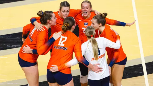 during the game between the UCF Golden Knights and the Illinois Fighting Illini at Holloway Gym. The Golden Knights defeated Illinois 3-2. Photo by Andy Wenstrand.