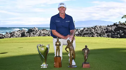 Steve Stricker with 2023 PGA Tour Champions Awards (Chris Condon/PGA TOUR)