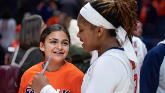 CHAMPAIGN, IL - January 17, 2024 - Illinois Guard Makira Cook (#3) after the game between the Rutgers Scarlet Knights and the Illinois Fighting Illini at State Farm Center in Champaign, IL. Photo By Madison Dabrowski