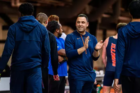 CHAMPAIGN, IL - January 26, 2024 - Illinois Head Coach Petros Kyprianou during the Illini Challenge at the Illinois Armory in Champaign, IL. Photo By Kevin Snyder