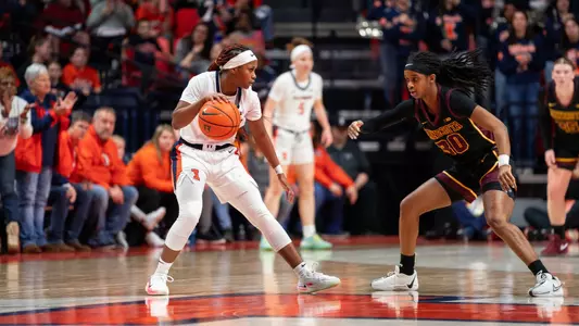 CHAMPAIGN, IL - January 28, 2024 - Illinois Guard Genesis Bryant (#1) during the game between the Minnesota Golden Gophers and the Illinois Fighting Illini at State Farm Center in Champaign, IL. Photo By Kevin Snyder