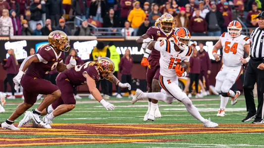 MINNEAPOLIS, MN - November 04, 2023 - Illinois Wide Receiver Pat Bryant (#13) during the game between the Illinois Fighting Illini and the Minnesota Golden Gophers at Huntington Bank Stadium in Minneapolis, MN. Photo By Kevin Snyder