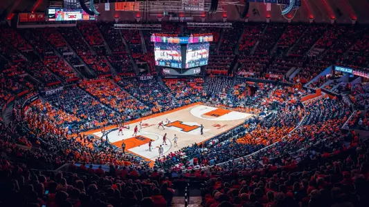 CHAMPAIGN, IL - January 27, 2024 - Illinois Fans during the game between the Indiana Hoosiers and the Illinois Fighting Illini at State Farm Center in Champaign, IL. Photo By Kevin Snyder