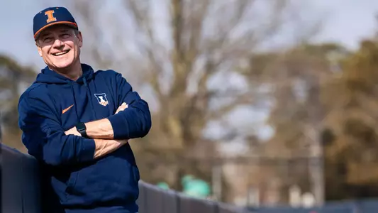 CHAMPAIGN, IL - February 27, 2024 - Illinois Head Coach Dan Hartleb before the game between the Eastern Illinois Panthers and the Illinois Fighting Illini at Illinois Field in Champaign, IL. Photo By Kevin Snyder