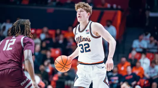 Image Taken At Illinois Fighting Illini vs. Little Rock Trojans Men’s Basketball Game, State Farm Center, University of Illinois, Champaign, IL, Monday, November 25, 2024. Courtney Bay/Illinois Athletics
