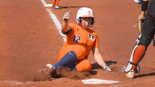 Urbana, IL - September 30, 2023 - Illinois Utility Player Abby Ryniec (#12) during the game between the Northern Illinois Huskies and the Illinois Fighting Illini at Eichelberger Field in Urbana, IL. Photo By Richard Lu