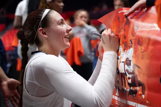 CHAMPAIGN, IL - December 06, 2023 - Illinois Forward Kendall Bostic (#44) after the game between the Northern Kentucky Norse and the Illinois Fighting Illini at State Farm Center in Champaign, IL. Photo By Kevin Snyder