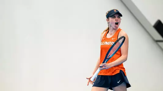 URBANA, IL - February 17, 2024 - Illinois’s Josie Frazier during the match between the Brown Bears and the Illinois Fighting Illini at Atkins Tennis Center in Urbana, IL. Photo By Kevin Snyder