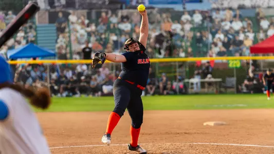CATHEDRAL CITY, CA - February 24, 2024 - Illinois Left Handed Pitcher Tori McQueen (#11) during the game between the UCLA Bruins and the Illinois Fighting Illini at the Big Leage Dreams Complex in Cathedral City, CA. Photo By Ashley Steltenpohl