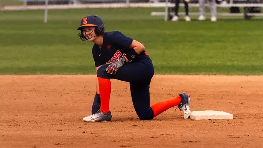 CATHEDRAL CITY, CA - February 24, 2024 - Illinois Outfielder Serena Starks (#45) during the game between the Cal Poly Mustangs and the Illinois Fighting Illini at the Big Leage Dreams Complex in Cathedral City, CA. Photo By Ashley Steltenpohl