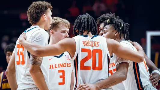 MBB huddle vs. Minnesota - 2-28-24 (Courtney Bay)