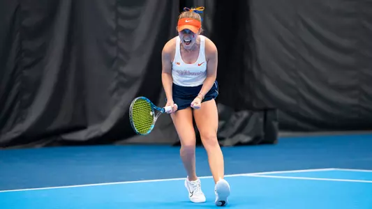 URBANA, IL - March 01, 2024 - Illinois’s Kasia Treiber during the match between the Washington Huskies and the Illinois Fighting Illini at Atkins Tennis Center in Urbana, IL. Photo By Kevin Snyder
