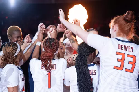 CHAMPAIGN, IL - January 28, 2024 - The Illinois Fighting Illini before the game between the Minnesota Golden Gophers and the Illinois Fighting Illini at State Farm Center in Champaign, IL. Photo By Madison Dabrowski