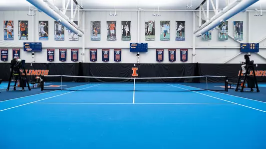 URBANA, IL - February 17, 2024 - Atkins Indoor Court during the match between the Brown Bears and the Illinois Fighting Illini at Atkins Tennis Center in Urbana, IL. Photo By Kevin Snyder