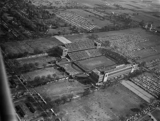 Aerial view of Memorial Stadium, looking south east.