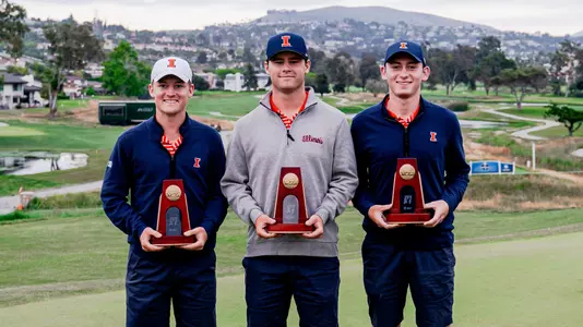 Tyler Goecke, Max Herendeen, and Ryan Voois at the 2024 NCAA Men's Golf Championship - 5-27-24 (Leigh McGuirk)